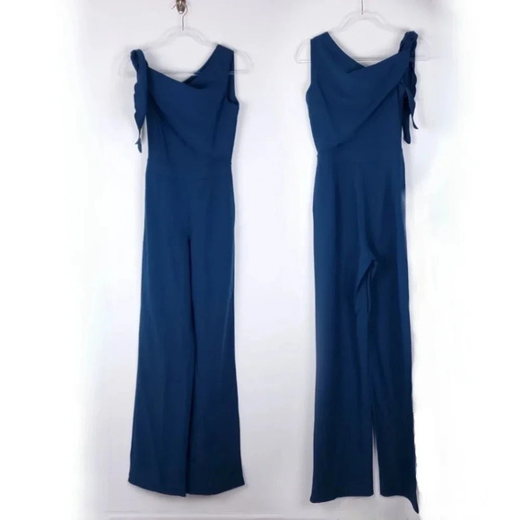 mora Pants - Sleeveless Navy One-Shoulder Jumpsuit with Tie Detail